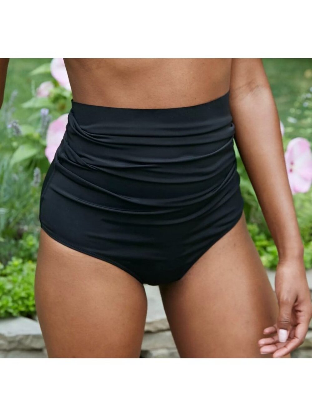 AERIE Ultra High Waist Full Coverage Foldover Bikini Bottoms Sz XS True Black